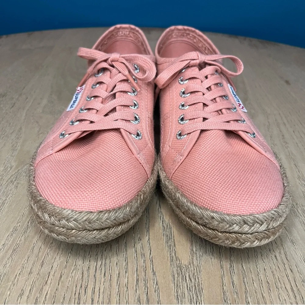 Superga Women's Espadrille Sneakers Coral Pink Lace Up Size 39.5 / US 8.5